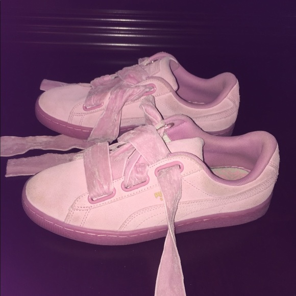 Puma Pink Suede Basket Heart W/ Velvet Wide Lace - Picture 2 of 6
